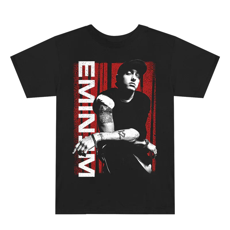 Eminem Graphic Lean Red & White Print Black T-Shirt Eminem Official Limited Merch