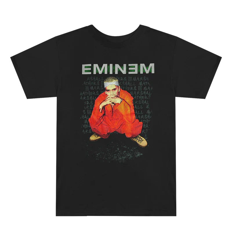 Eminem Orange Jumpsuit Photo Black T-Shirt - Authentic Hip-Hop Merchandise
