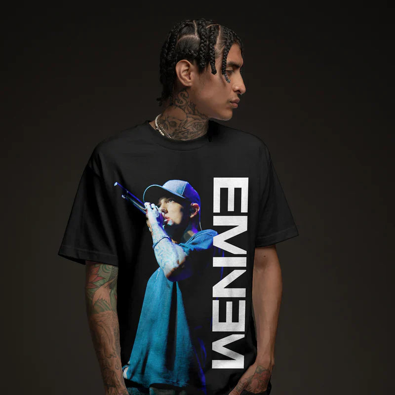 Eminem On The Mic Photo & Logo Black T-Shirt