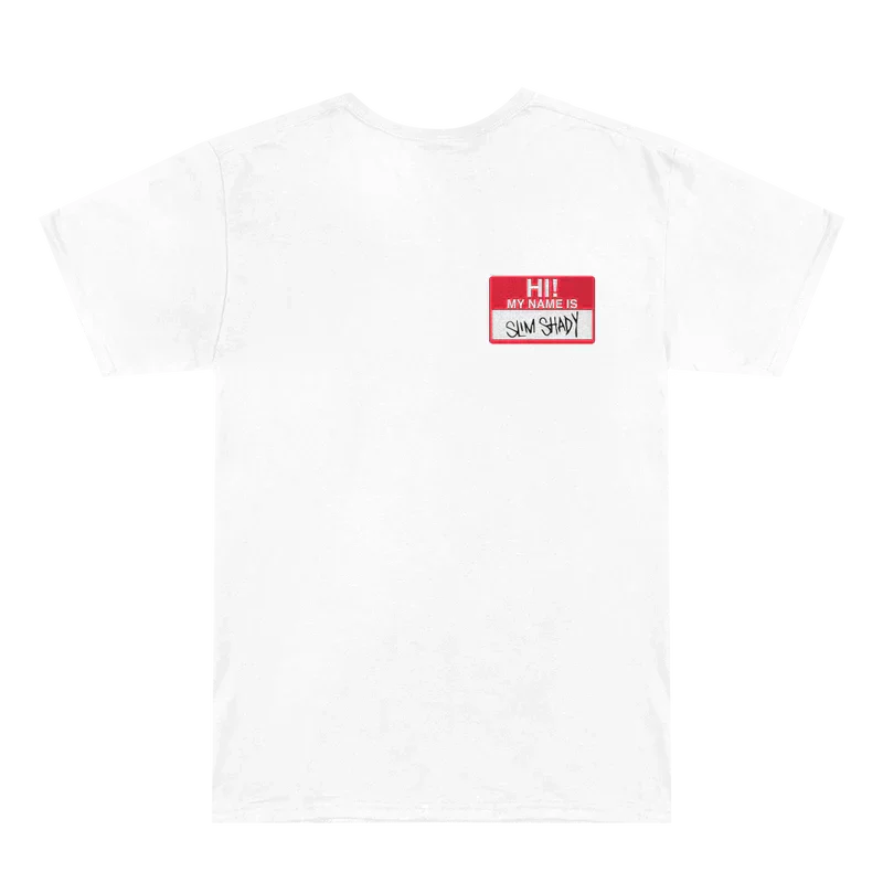 Hi My Name Is Sticker Logo White T-Shirt Eminem Official Limited Merch