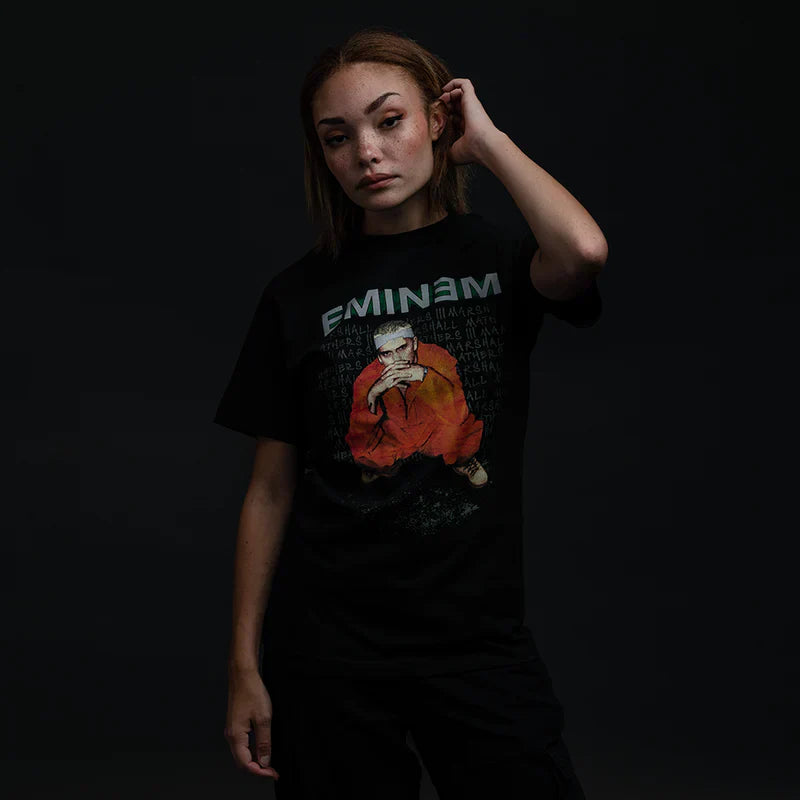 Eminem Orange Jumpsuit Photo Black T-Shirt - Authentic Hip-Hop Merchandise