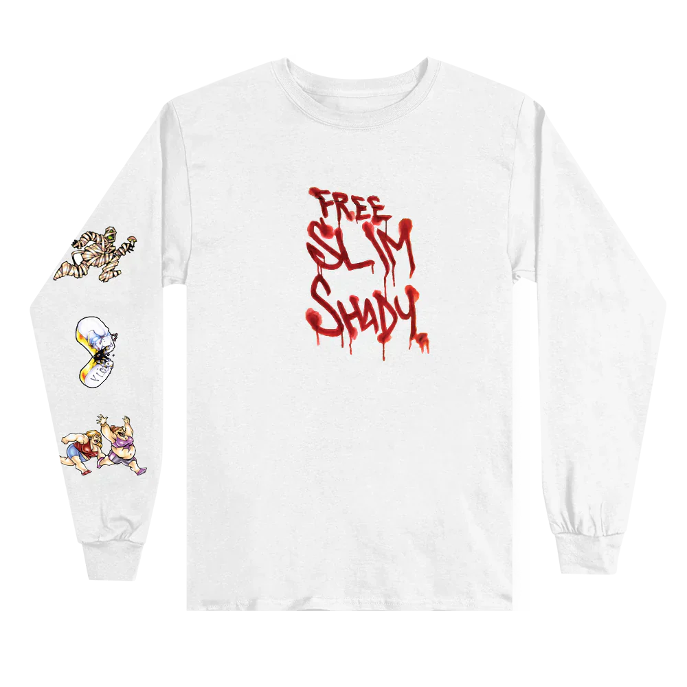 Free Slim Shady White Long Sleeve Shirt Eminem Official Limited Merch