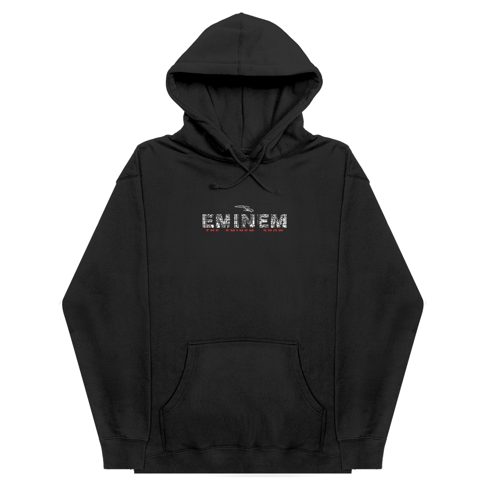 Black hoodie with 'Eminem' logo on a white background