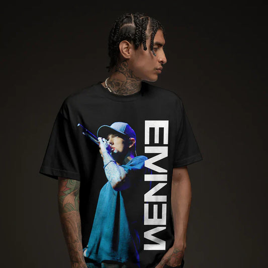 Eminem On The Mic Photo & Logo Black T-Shirt