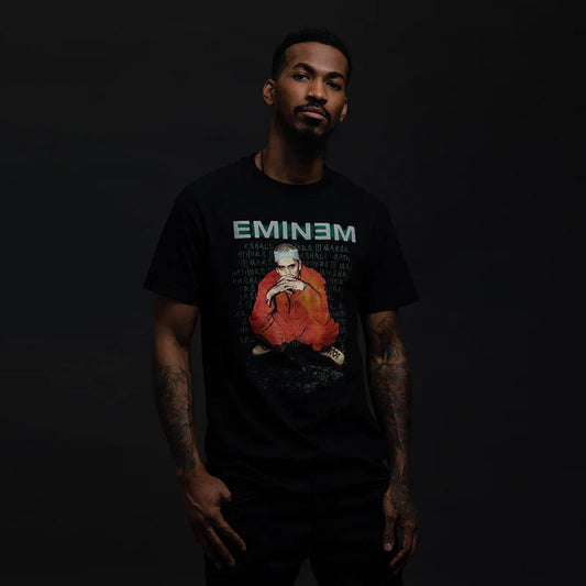 Eminem Orange Jumpsuit Photo Black T-Shirt - Authentic Hip-Hop Merchandise